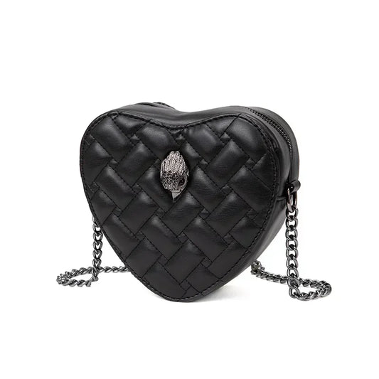 2024 Women's Heart-Shaped Herringbone Crossbody Bag with Eagle and Bird Head Shoulder Bag Chain Purse