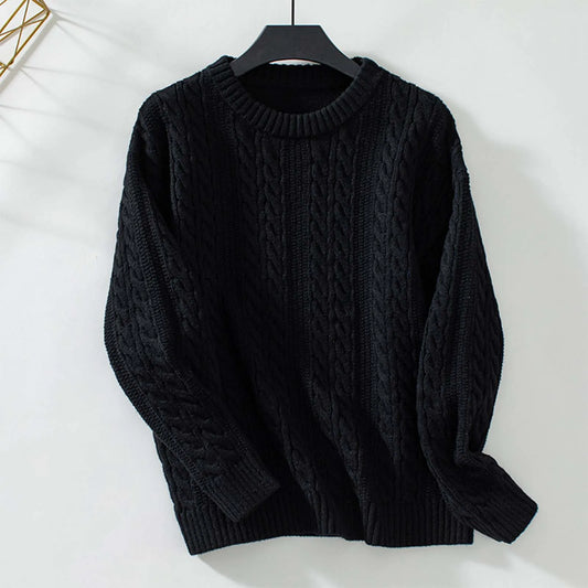 Women Black O-Collar Sweaters Clothes Winter Vintage Sweater Solid Color Twisted Pullover Autumn New Oversized Jumpers