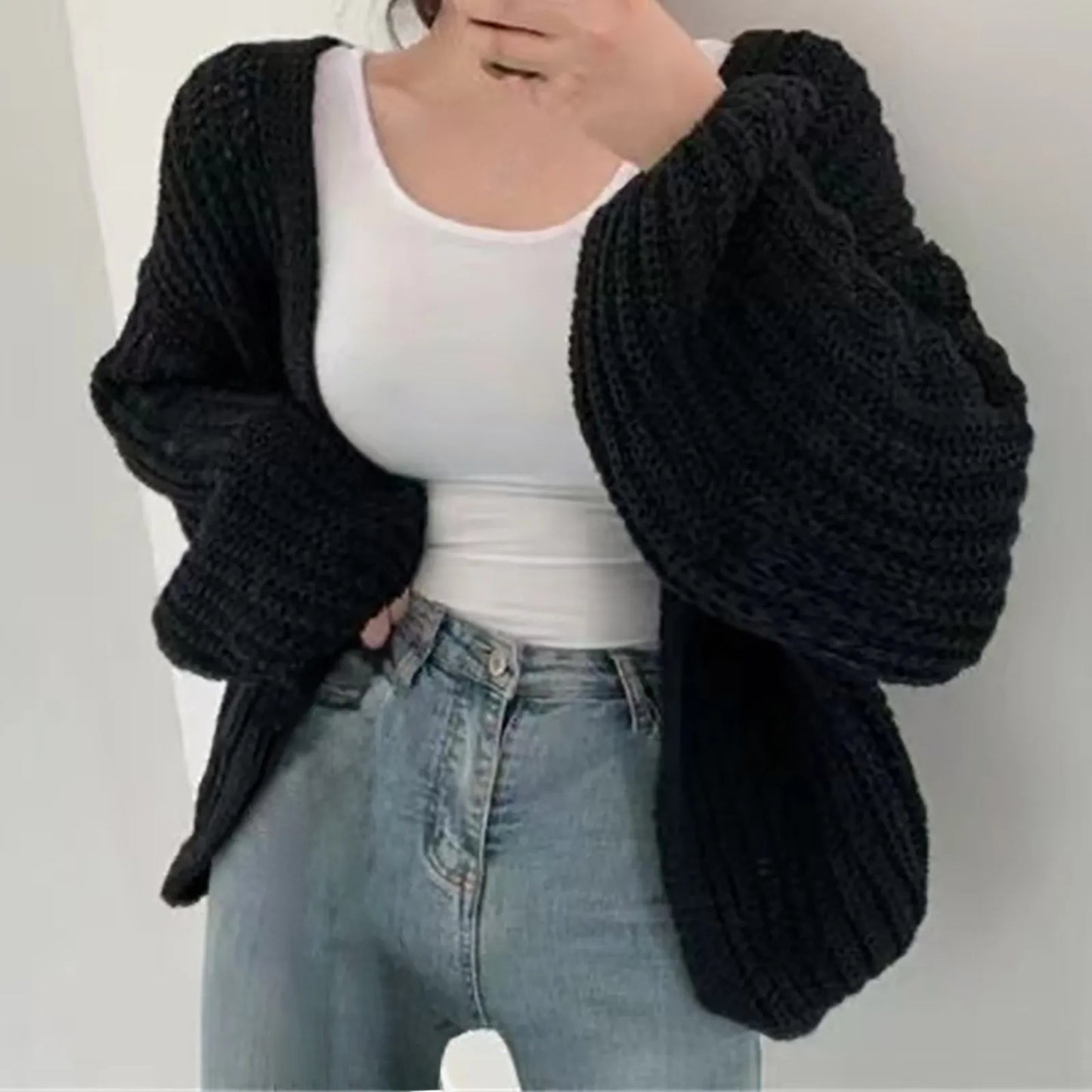 Vintage Women Cardigan Sweater Harajuku Lantern Sleeve Casual Korean Simple Fall Streetwear Tops Coat Chic Lazy Wind Sweater